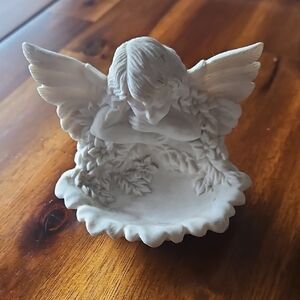 Elegant White Ceramic Angel Figurine/ Trinket Bowl.